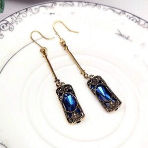 Elegant Blue and Gold Dangle Earrings